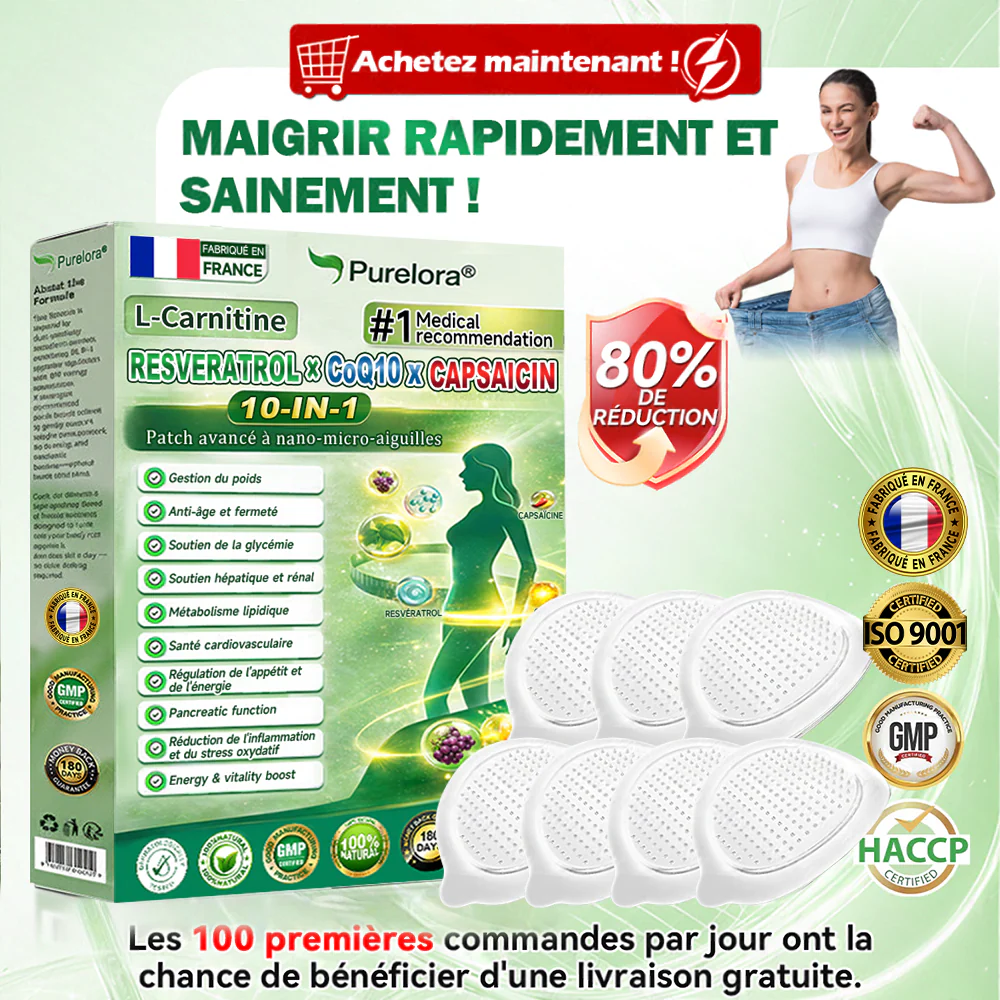 🔥Nouveautés : 80 % de réduction | Patch nano-micro-aiguilles 10-en-1 Purelora® L-carnitine, resvératrol × CoQ10 × capsaïcine (Une seule application par jour, résultats visibles en 7 jours) ✅ Favorise la gestion du poids, la fermeté de la peau